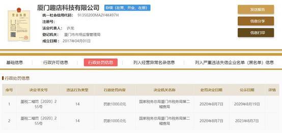 趣店科技违法遭厦门税务局处罚 编造虚假计税依据