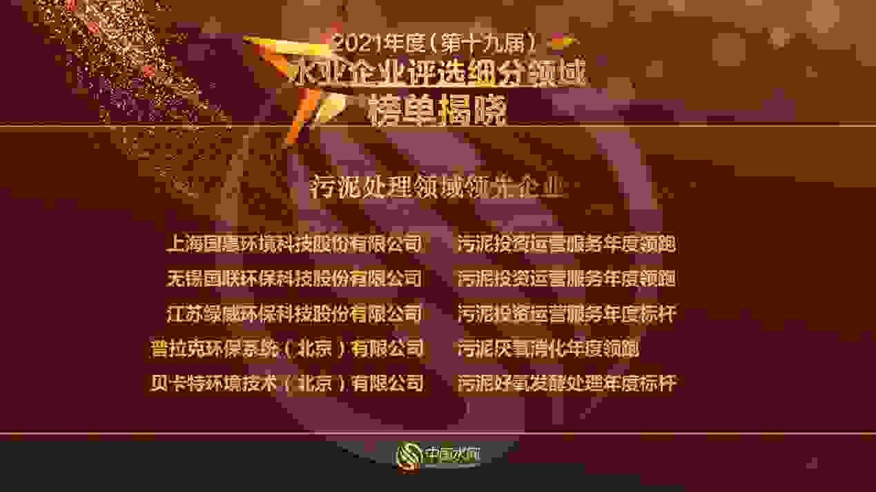 国惠环境再度获评“污泥处理领域领先企业”