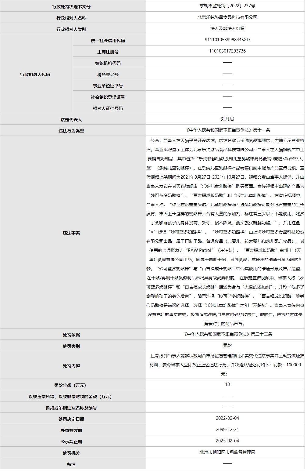 网红酸奶“乐纯”营销翻车 因侵害竞争对手商品声誉被罚10万元