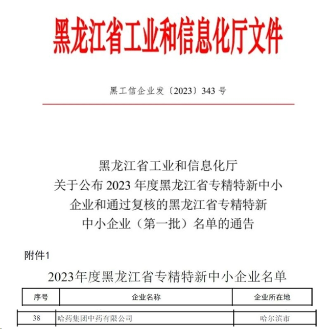 哈药中药公司顺利通过“黑龙江省专精特新中小企业认定”