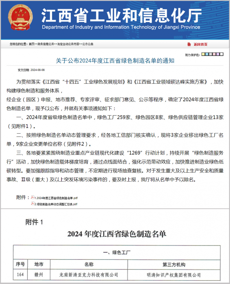 打造“绿色样板”，新涛入选“2024年度江西省绿色制造名单”！